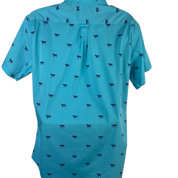 Izod Men's Teal Dog Print Casual Button Down Short Sleeved Shirt, XL - Picture 2 of 6